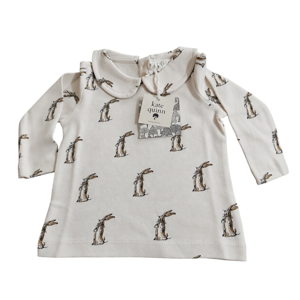 NEW Kate Quinn Plush Rabbit Long Sleeve Peter Pan Tee Organic Cotton 12-18M